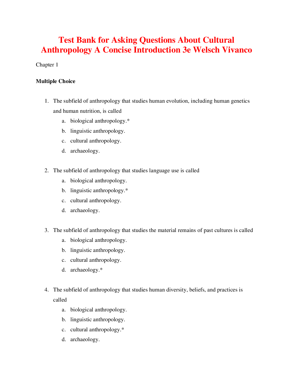 Preview of Asking Questions About Cultural Anthropology A Concise Introduction 3e Welsch Vivanco (Tes